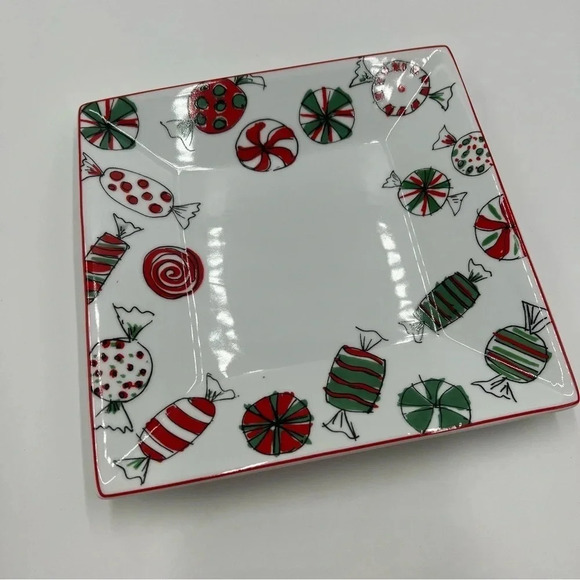 Food‎ Network HOLIDAY SWEETS 8.25" Square Plate Red Green Christmas Treat - Picture 3 of 5